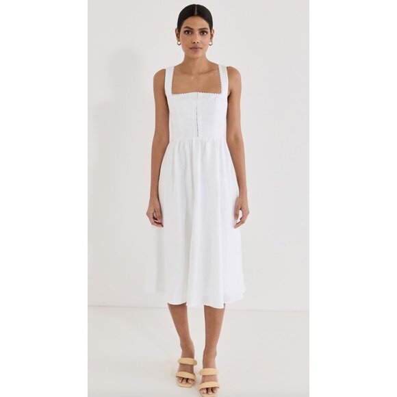 Reformation Tagliatelle Linen Dress In White Size 8 - Picture 8 of 10